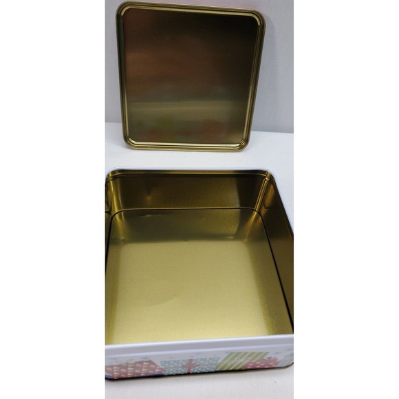 Small Christmas Tins Candy Cookies Goodies EMPTY with Lids Lot of 2 - Picture 7 of 11